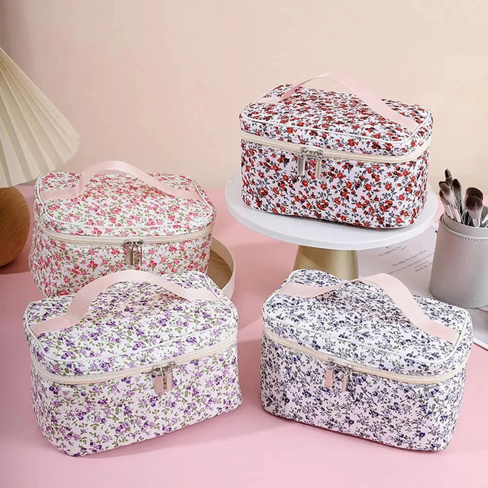 Floral Pattern Cotton Cosmetic Pouch