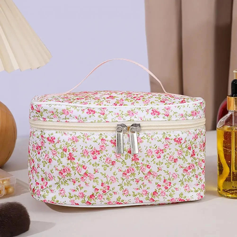 Floral Pattern Cotton Cosmetic Pouch