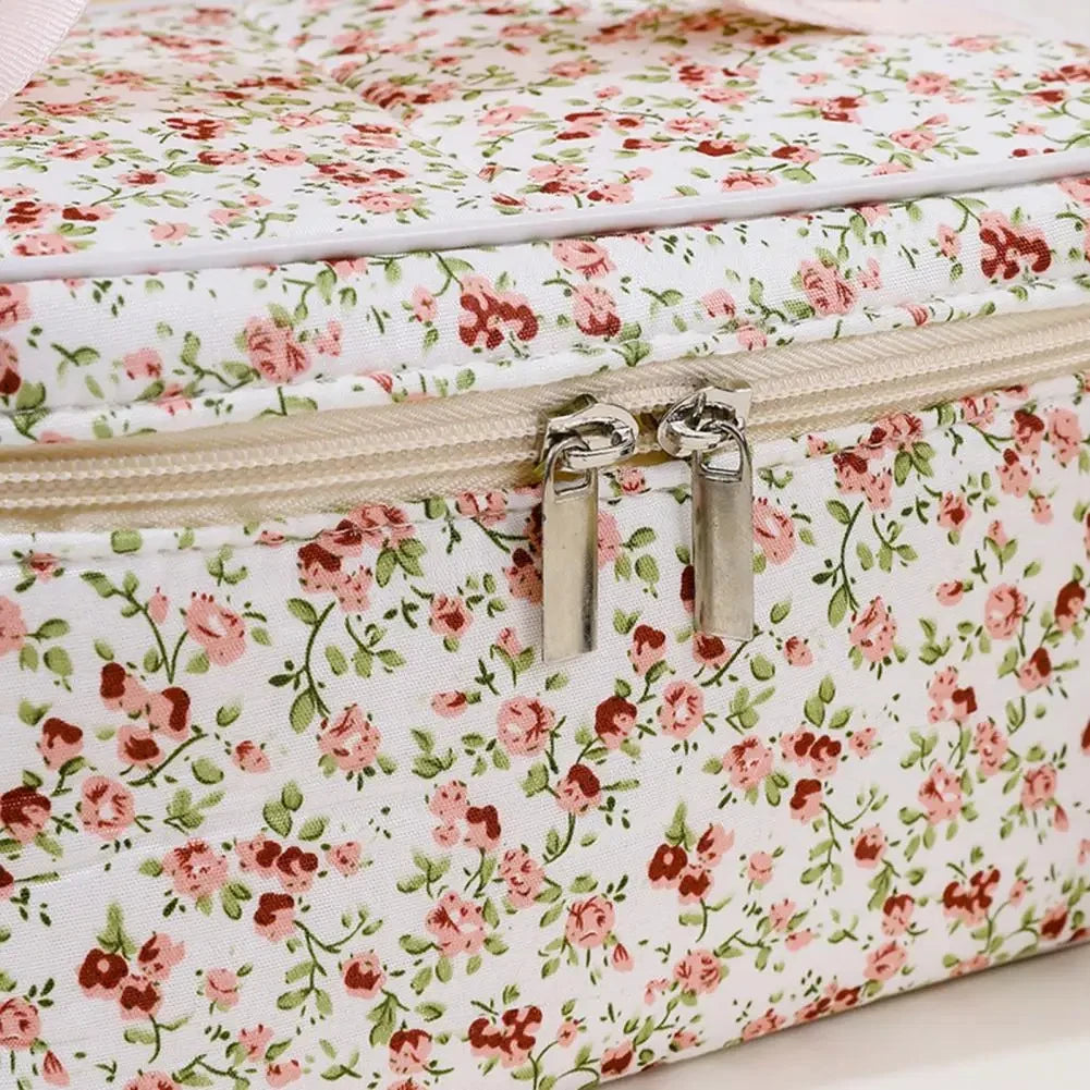 Floral Pattern Cotton Cosmetic Pouch