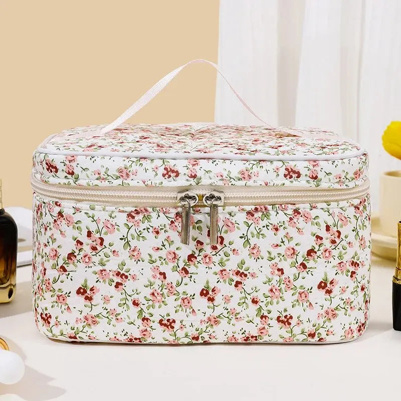 Floral Pattern Cotton Cosmetic Pouch