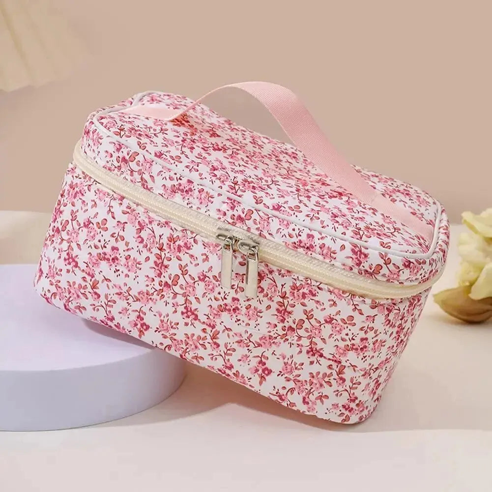 Floral Pattern Cotton Cosmetic Pouch