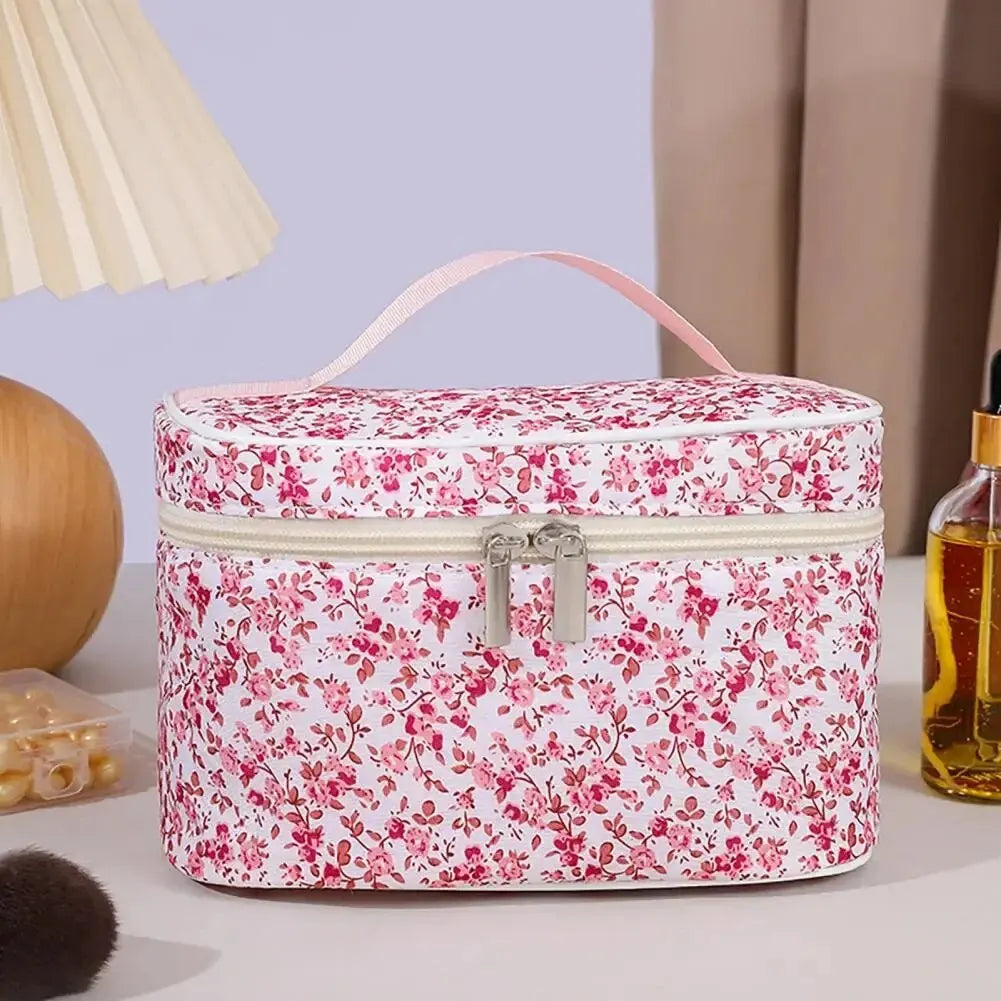 Floral Pattern Cotton Cosmetic Pouch