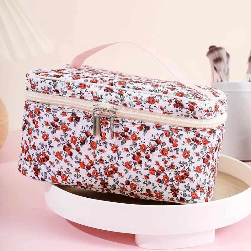 Floral Pattern Cotton Cosmetic Pouch