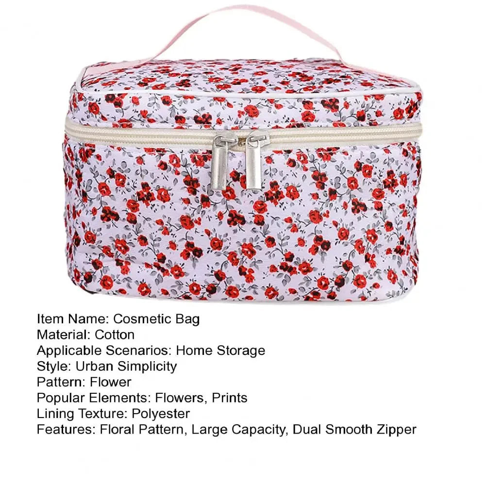 Floral Pattern Cotton Cosmetic Pouch