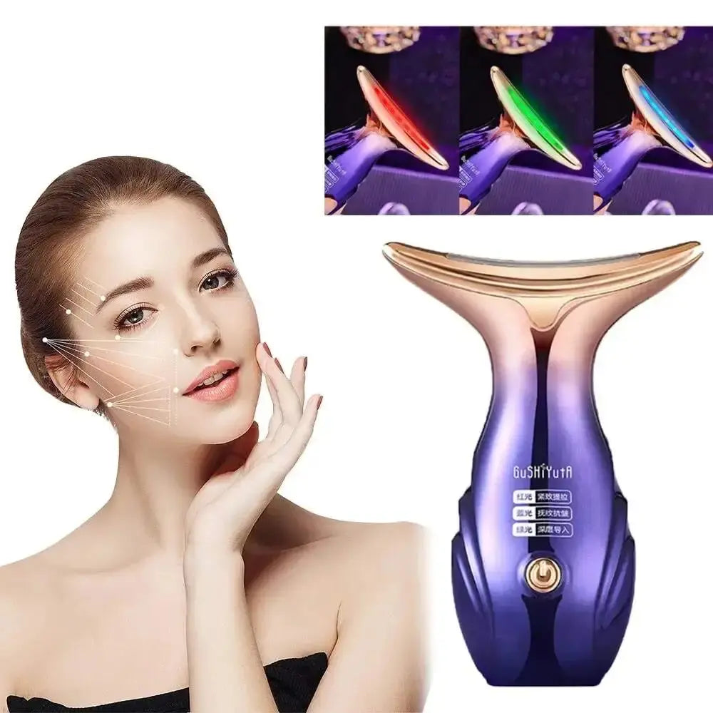 Woman RF Facial Lifting EMS Face Massager