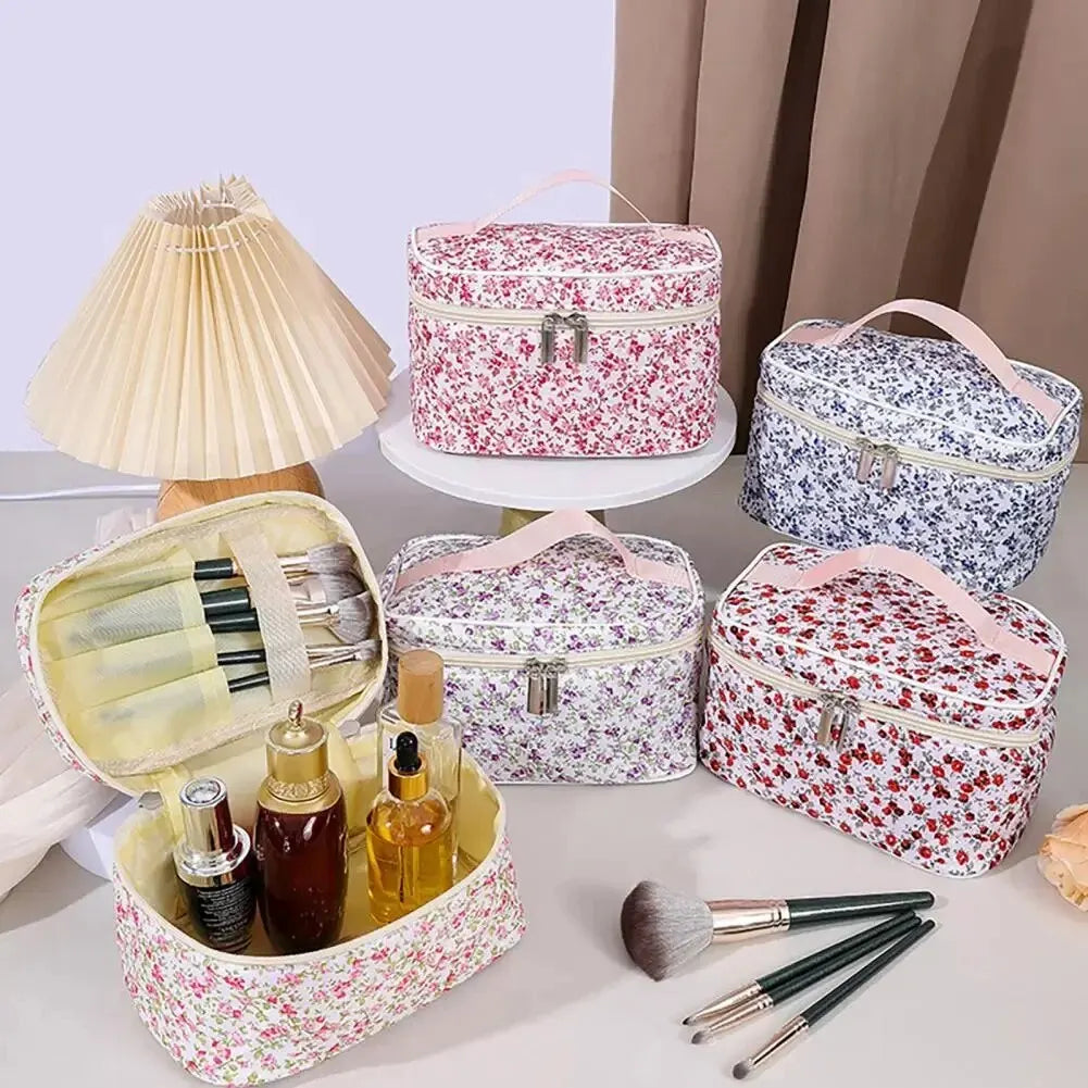 Floral Pattern Cotton Cosmetic Pouch