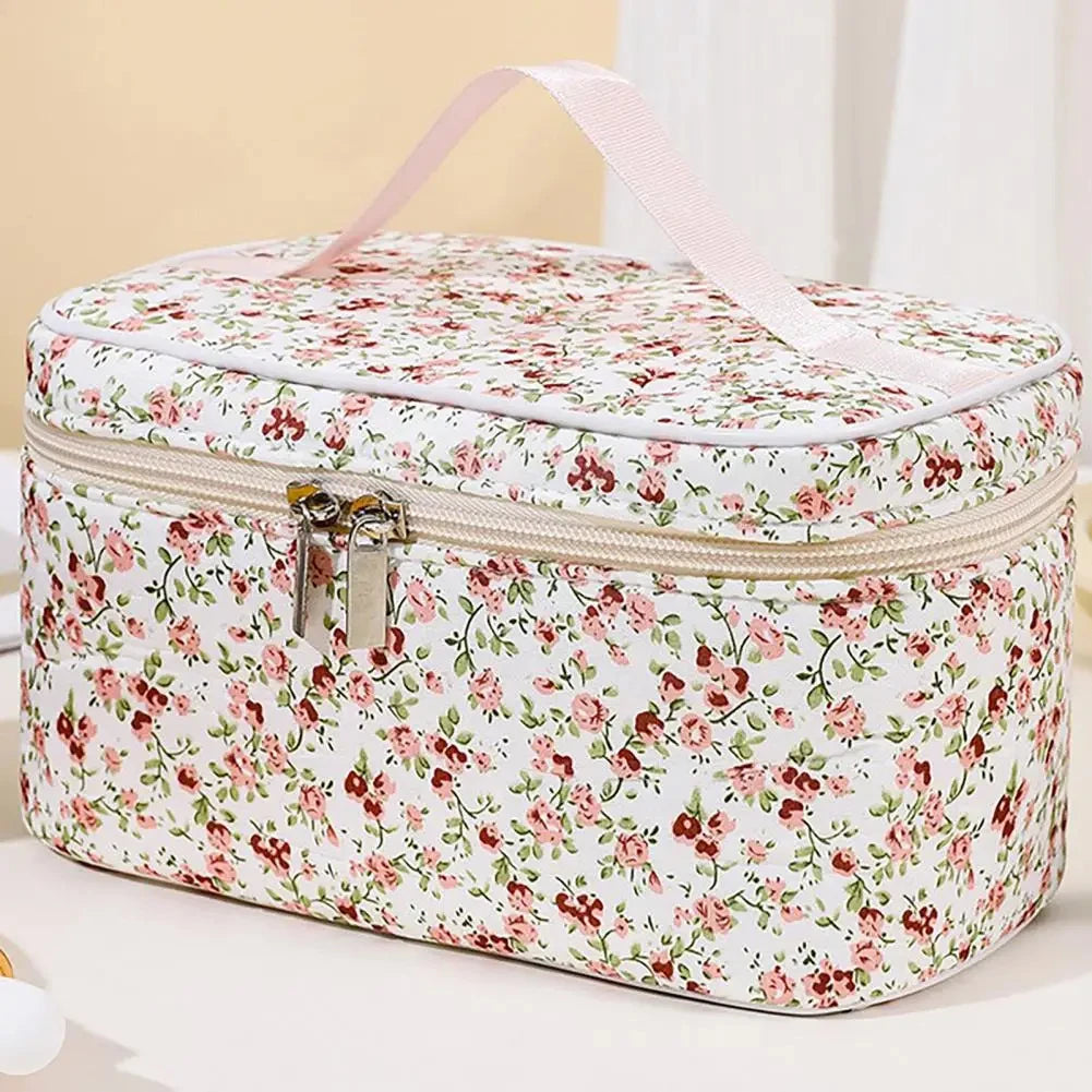 Floral Pattern Cotton Cosmetic Pouch